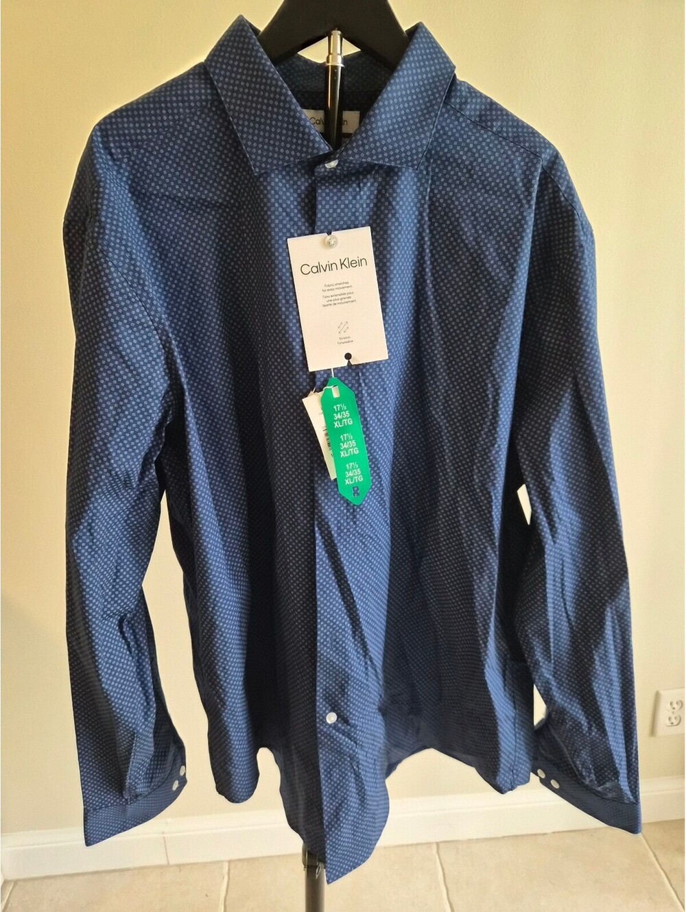 Calvin Klein Slim Fit Stretch Blue Dress Shirt Size 16 35/37 0099